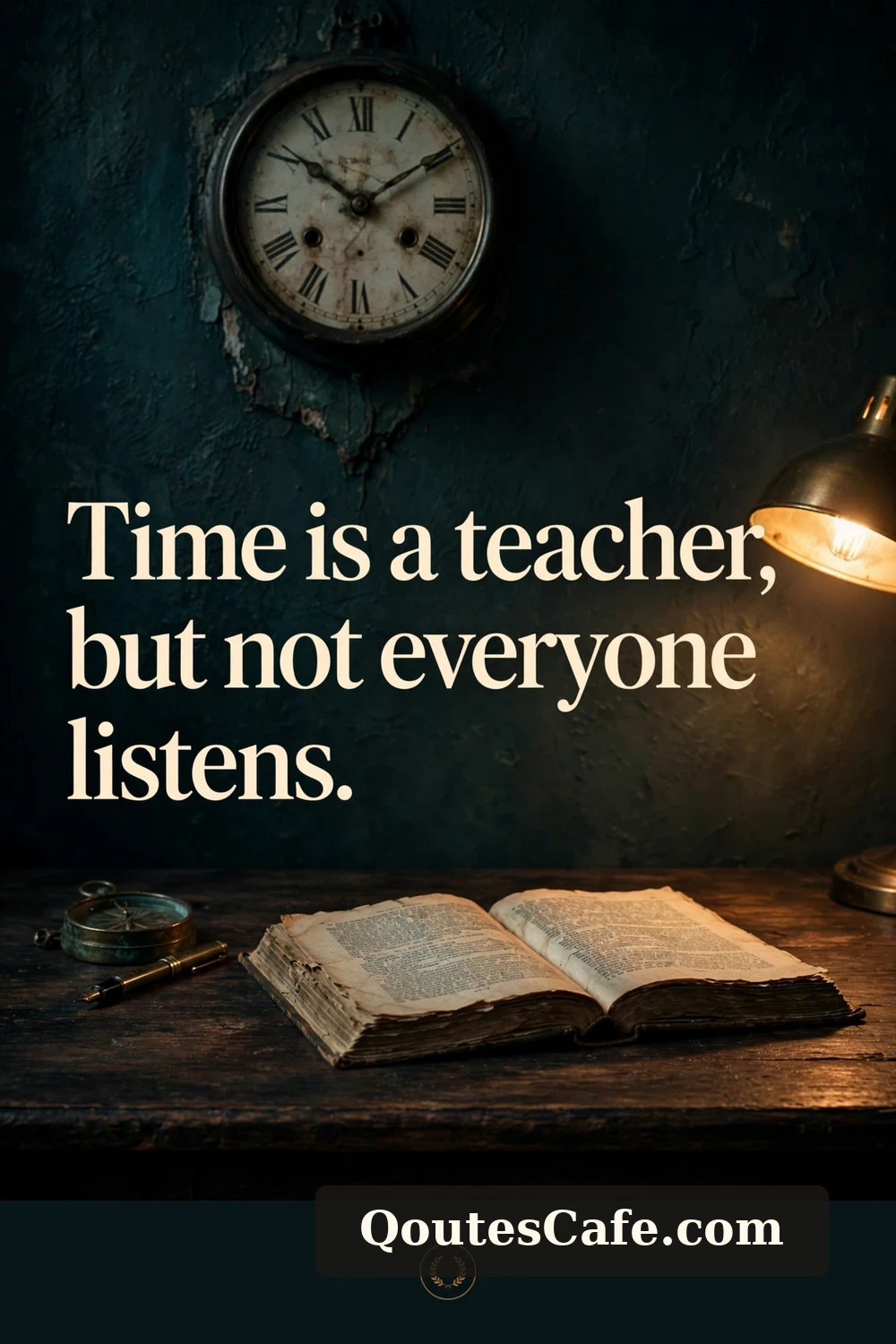 Time Quotes – wall clock and open book on a desk
